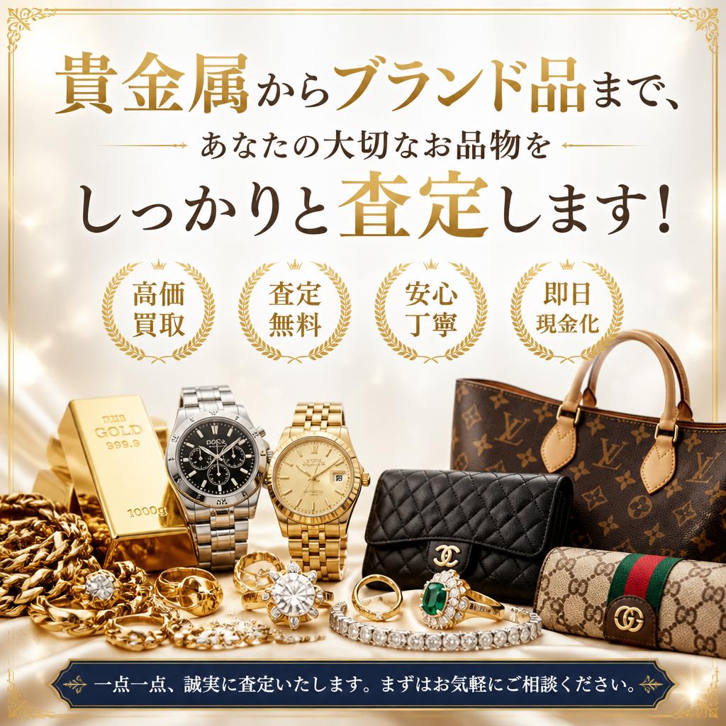 貴金属からブランド品まで、あなたの大切なお品物をしっかりと査定します！